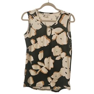 Black, White and Beige Majora Women's Floral Keyhole Tank Top